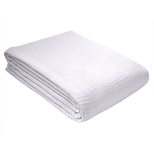 Closeup of white snag free blanket. Checkerboard pattern.
